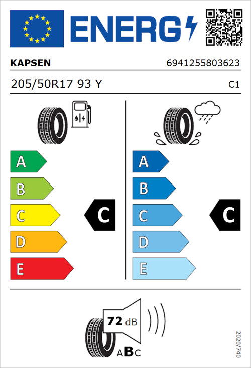 Tyre Label for Kapsen S2000 205/50R17 93Y
