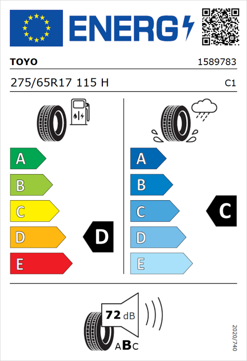 Tyre Label for Toyo Open Country UT 275/65R17 115H