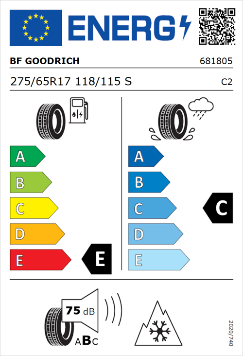 Tyre Label for BF Goodrich All-Terrain T/A KO3 275/65R17 118/115S