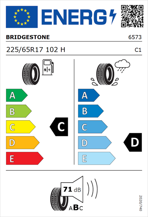 Tyre Label for Bridgestone Dueler H/T 687 225/65R17 102H
